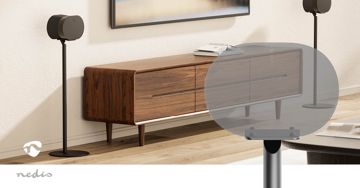 Nedis SPMT5950BK – Lautsprecher-Ständer – für Sonos Era 300 – Höhe 71,5 cm, 5 kg, Kabelmanagement – Schwarz
