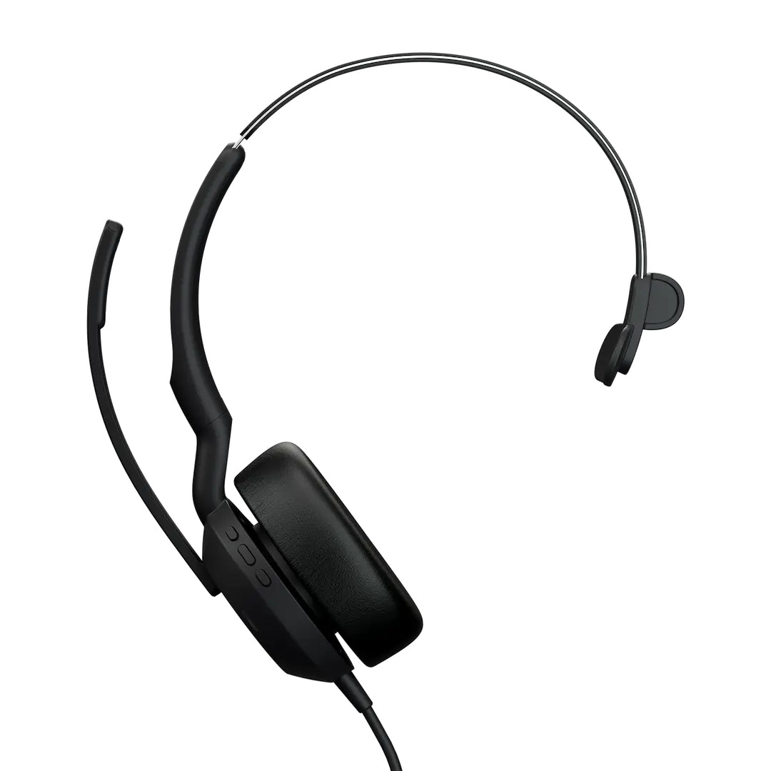 Jabra Evolve2 50 Office-Headset (Mono) – On-Ear, Kabel + BT, ANC, MS Teams zertifiziert, Schwarz, BT 5.2