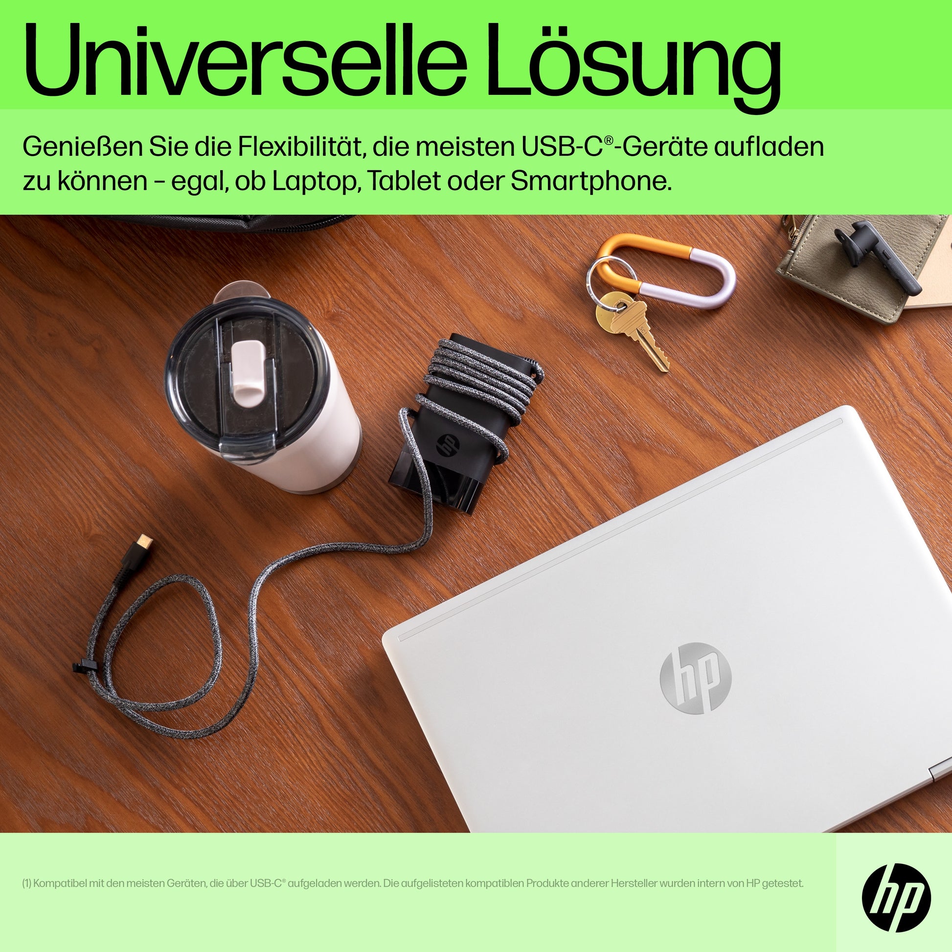 HP USB-C 65 W Ladegerät – USB-C×1 – für Laptop – Schwarz