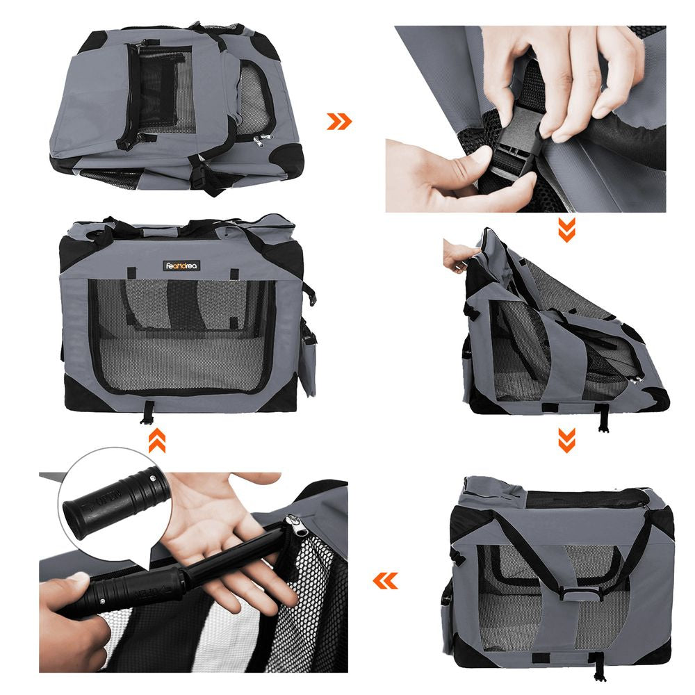 Feandrea Transportbox – herausnehmbarer Boden, belüftet – für Katze, Hund, Kleintier – 70×52×52 cm – grau