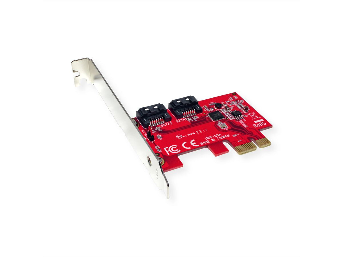 ROLINE PCIe SATA-Adapterkarte – 2× interne SATA III, 6 Gbit/s, PCIe Gen 2 x1, Low Profile, AHCI, Hot-Plug