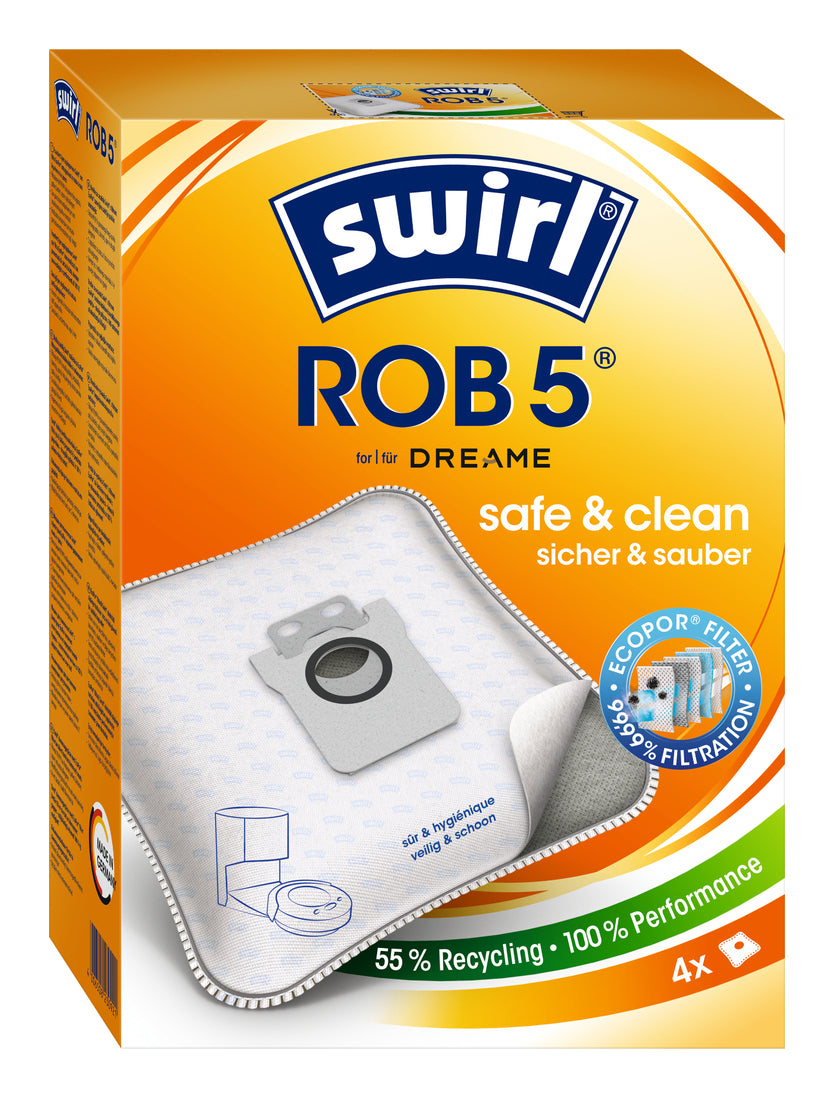 Swirl Staubbeutel ROB 5 EcoPor – 4 Stück, für Dreame L10 Ultra/L10s Ultra/L10s Pro Ultra