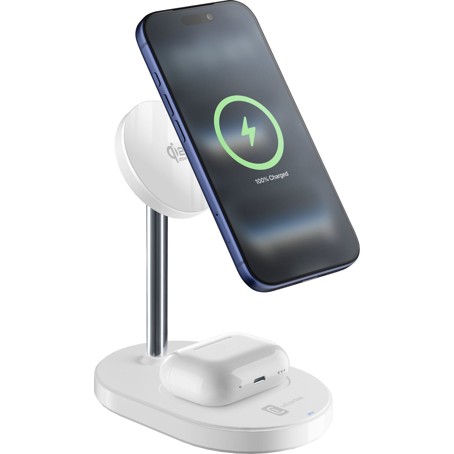 Cellularline Mag Duo 2-in-1 Ladeständer – Qi2 – 25 W/5 W – für iPhone/AirPods – Weiss