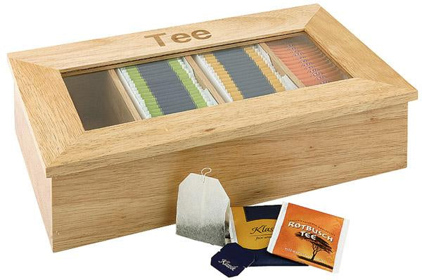 APS-Germany Teebeutelbox Acryl/Holz, 4 Fächer, 33,5 × 20 × 9 cm, braun/transparent