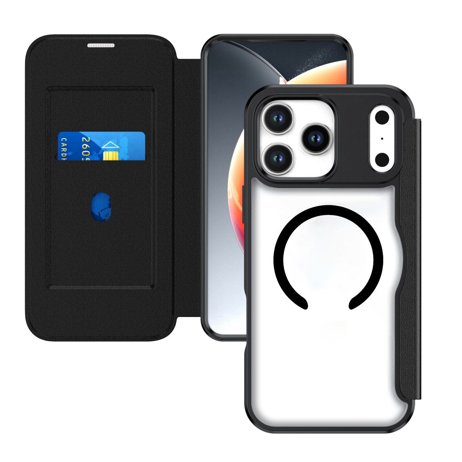 4smarts Urban Pro Wallethülle – für Apple iPhone 17 Pro, MagSafe, 1 Kartenfach, PU, Schwarz