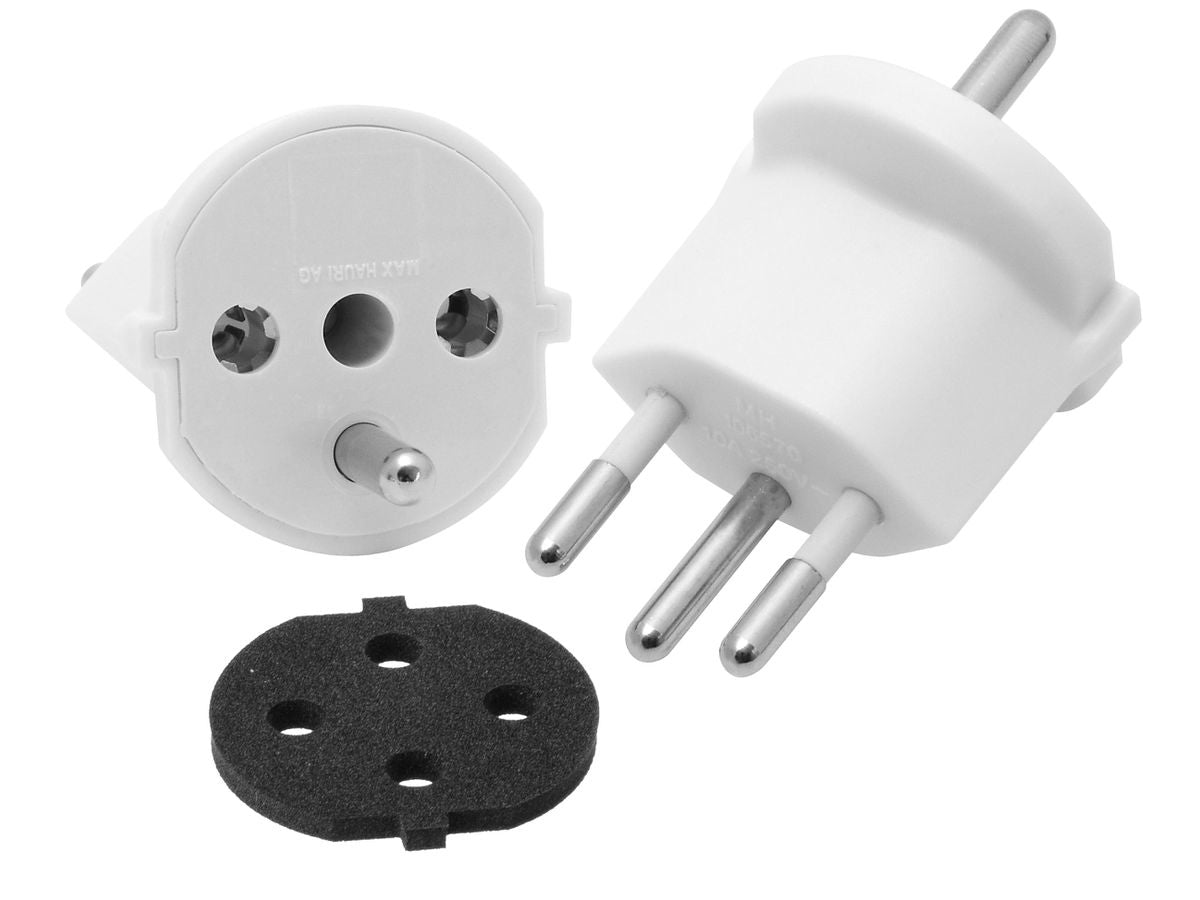 Max Hauri AG Adapterkabel, T12 zu Schuko (Typ F), IP20, 10 A, nicht demontierbar, mit Dichtung – weiss