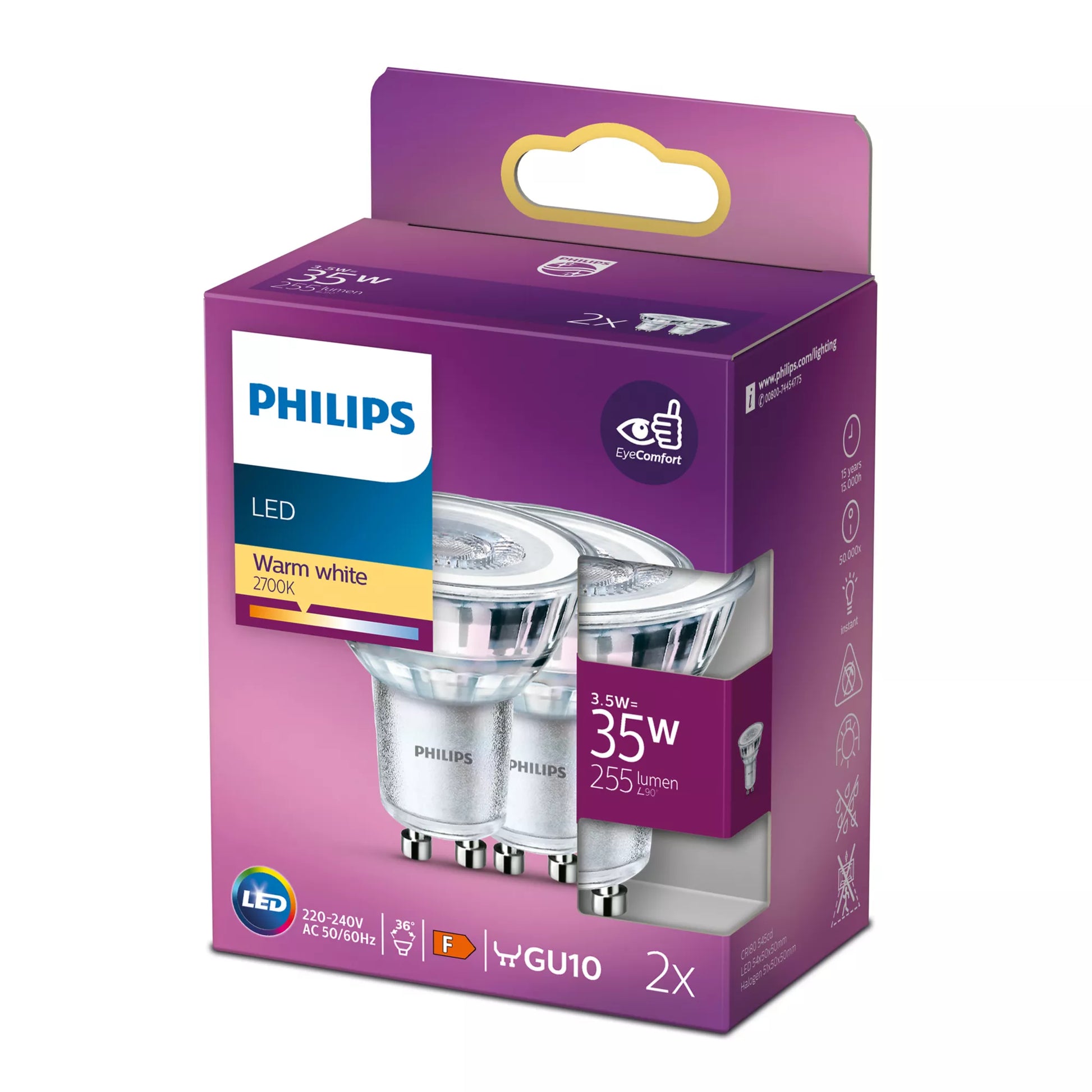 Philips by Signify Philips LED-Leuchtmittel GU10 MR16 – 255 lm, 3,5 W, Warmweiss 2700 K, 36° – 1 Stk. – klar – LEDClassic