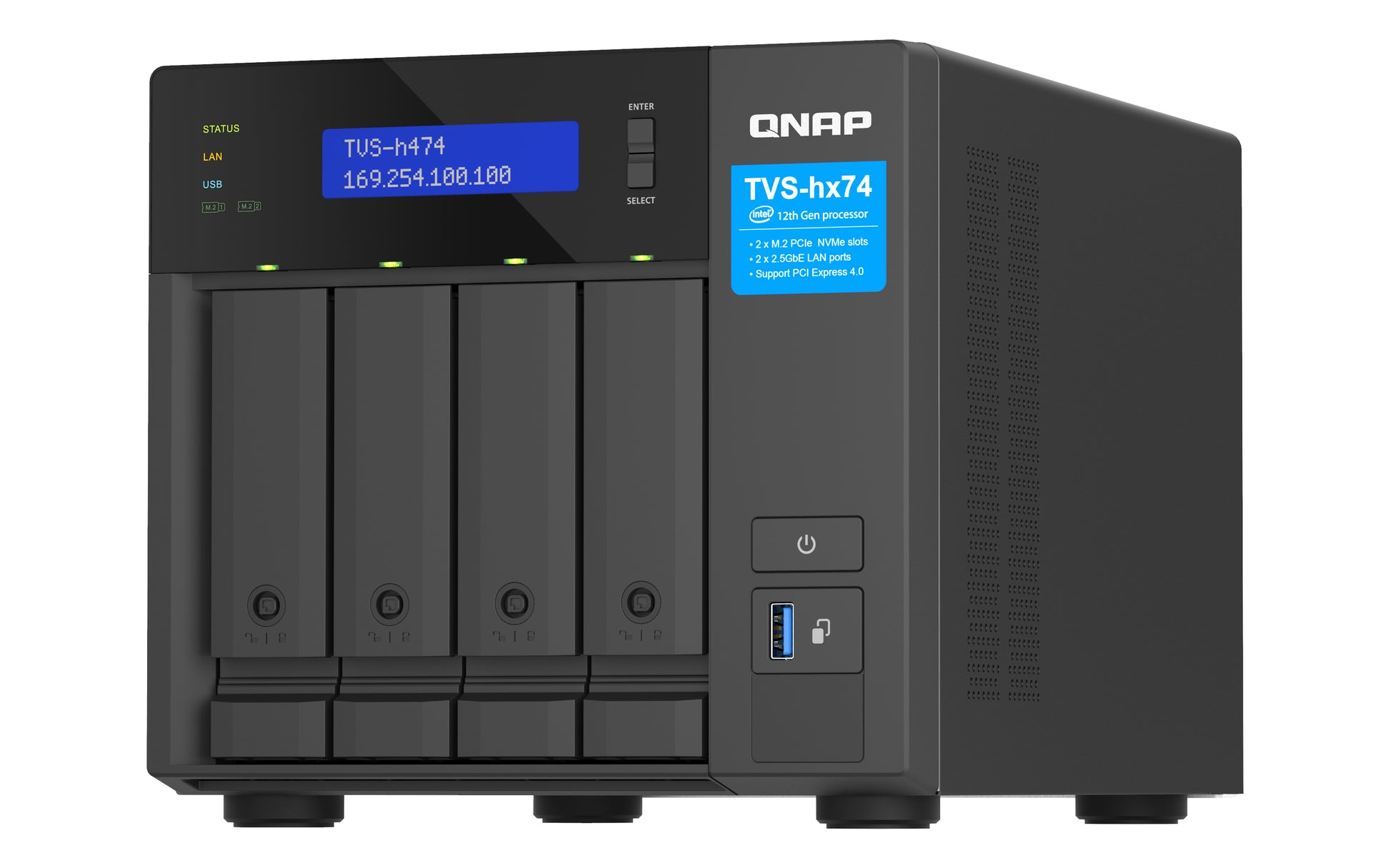 QNAP TVS-H TVS-H474-PT-8G Speichergerät – 2× 2,5 GbE, 4 Bay, 8 GB DDR4