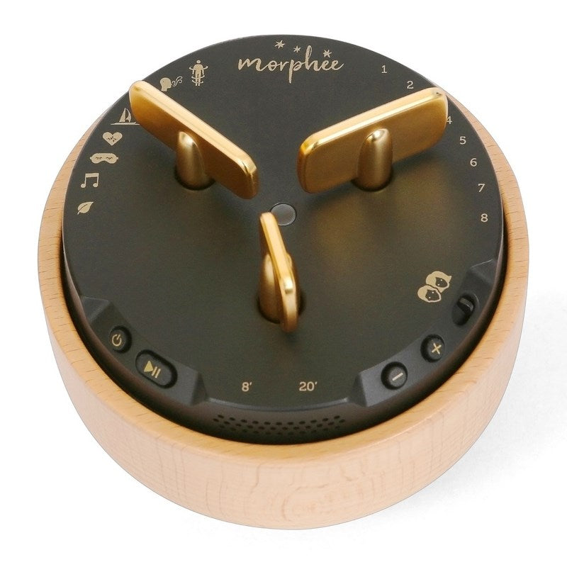 Morphee Morphée FR-EN-DE-NL Version – Einschlafhilfe, Eingebauter Lautsprecher, Akku, Timer 8–20 min – Braun/Holz