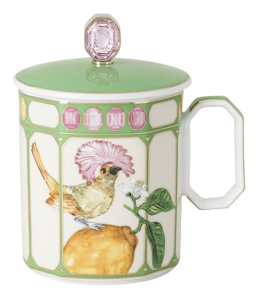 Rosenthal IDYLLIA Flycatcher Becher – 390 ml, Ø 8,6 cm, H 10,4 cm, Porzellan, Mehrfarbig, mit Deckel