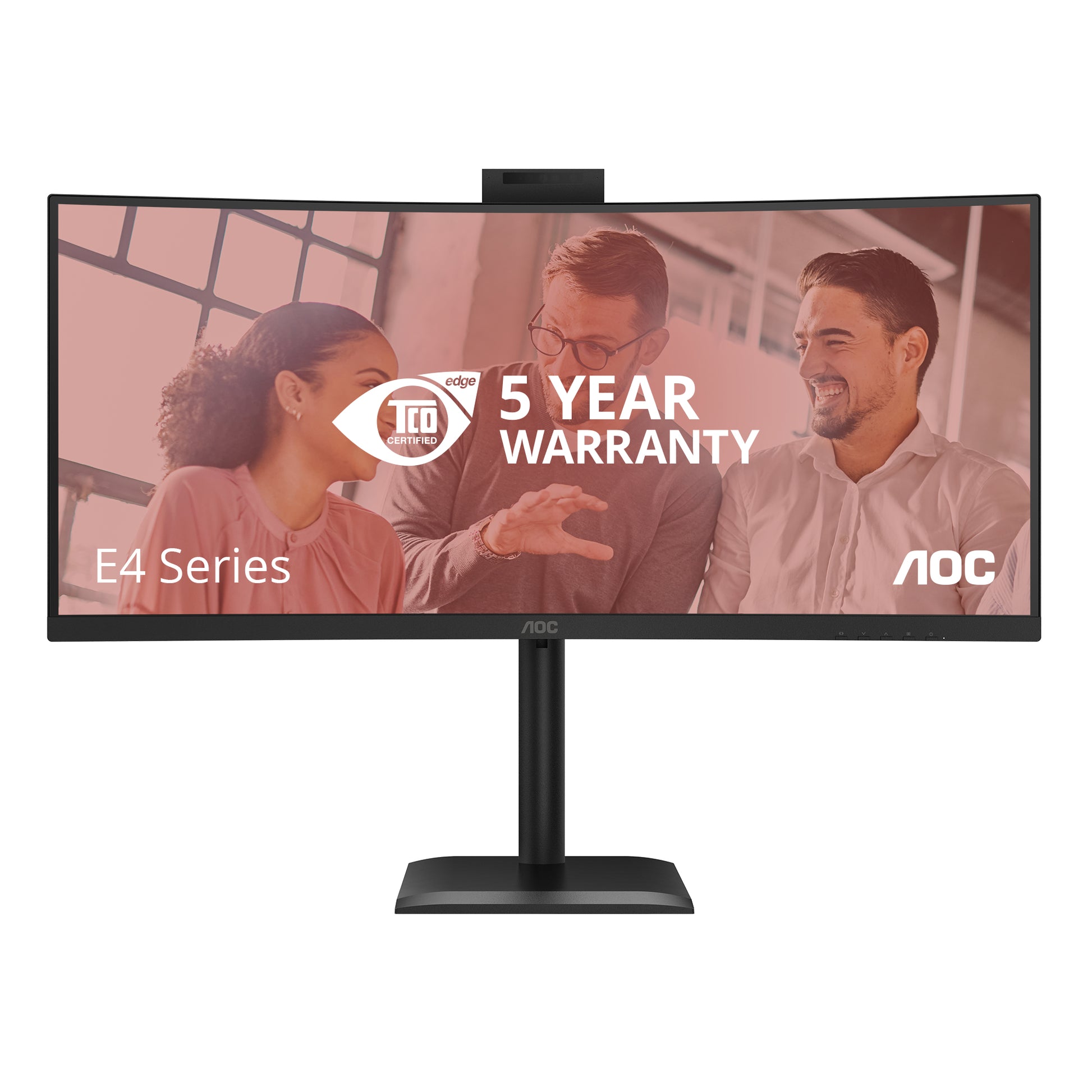 AOC E4 CU34E4CW – 34" Gebogen 1500R, 3440 × 1440 (UWQHD), VA, 120 Hz, USB-C 90 W, Webcam, KVM, LAN