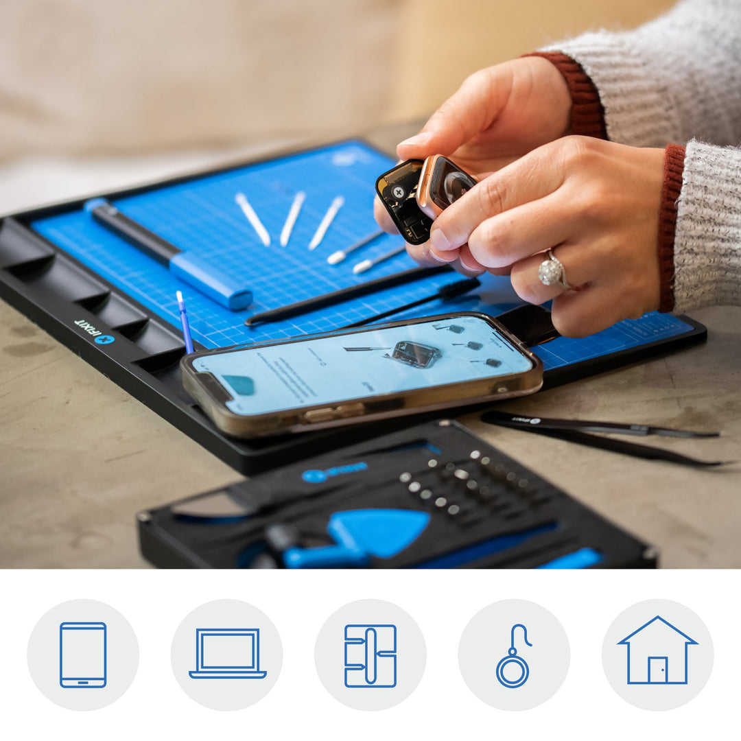 iFixit Magnetmatte – antistatisch, mit Stift, mit Bithalter, schwarz/blau/weiss, B 250 × H 11 × T 300 mm