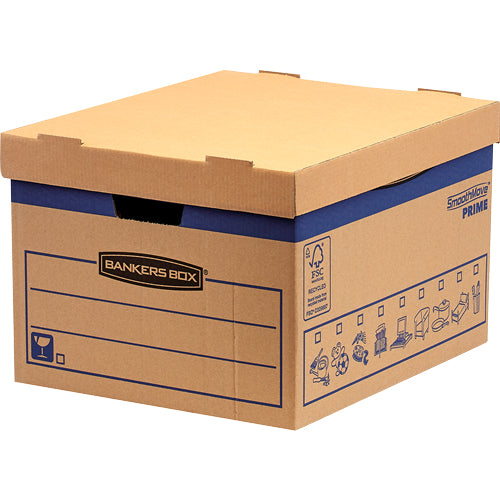 Fellowes Umzugskarton SmoothMove FastFold – 390 × 333 × 285 mm, 37 l, mit Deckel, mit Griffen, natur – 10 Stk.