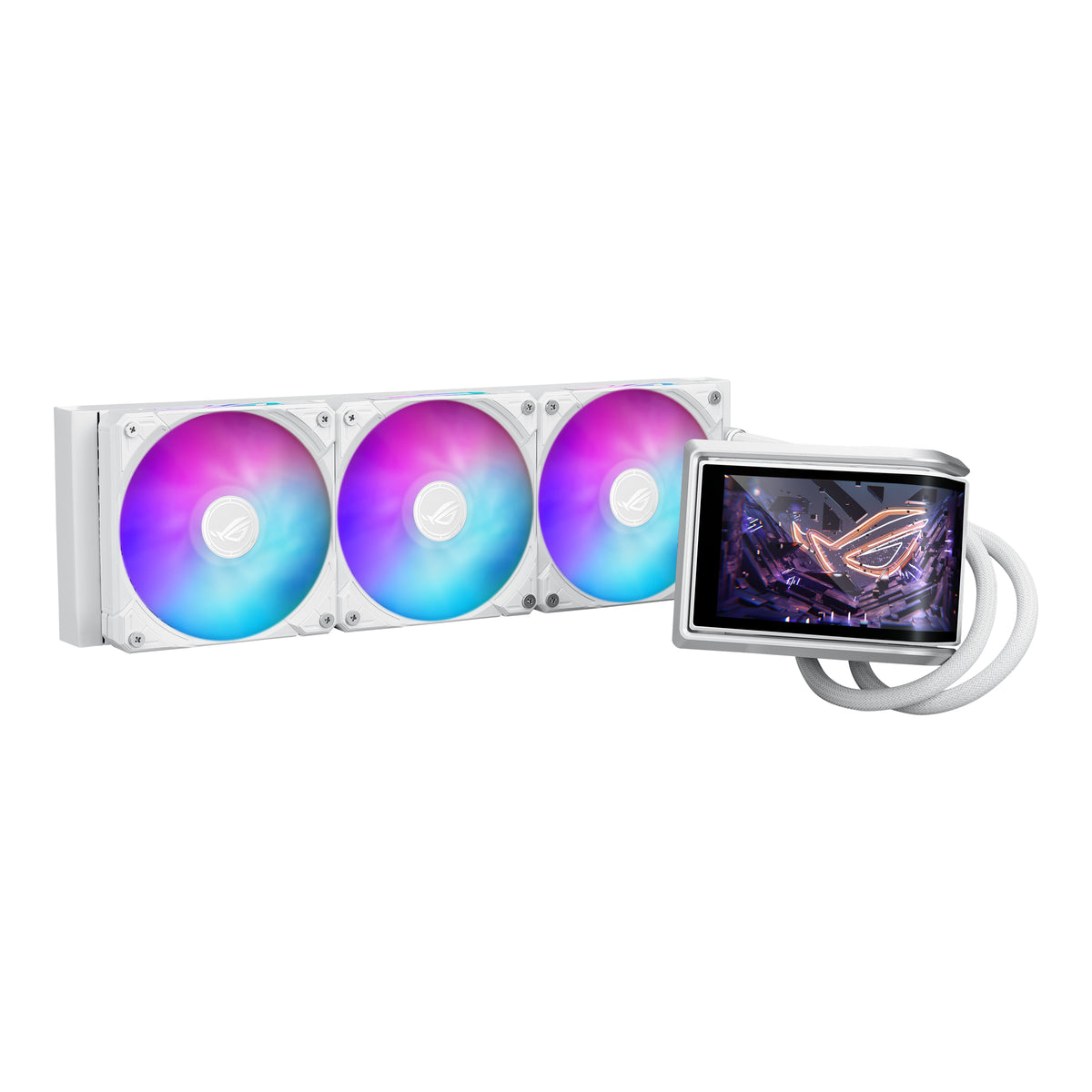 ASUS ROG RYUO IV 360 ARGB WHT – AIO Flüssigkeitskühler – 360 mm, 3×120 mm Lüfter, AMOLED Display, Weiss
