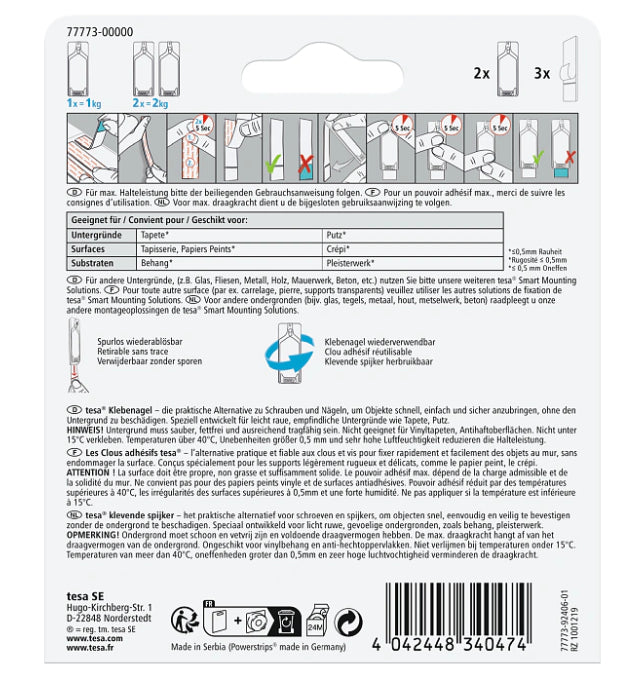 TESA Klebenagel – Kunststoff, Weiss, 12 × 14 × 1,3 cm – 2er-Pack