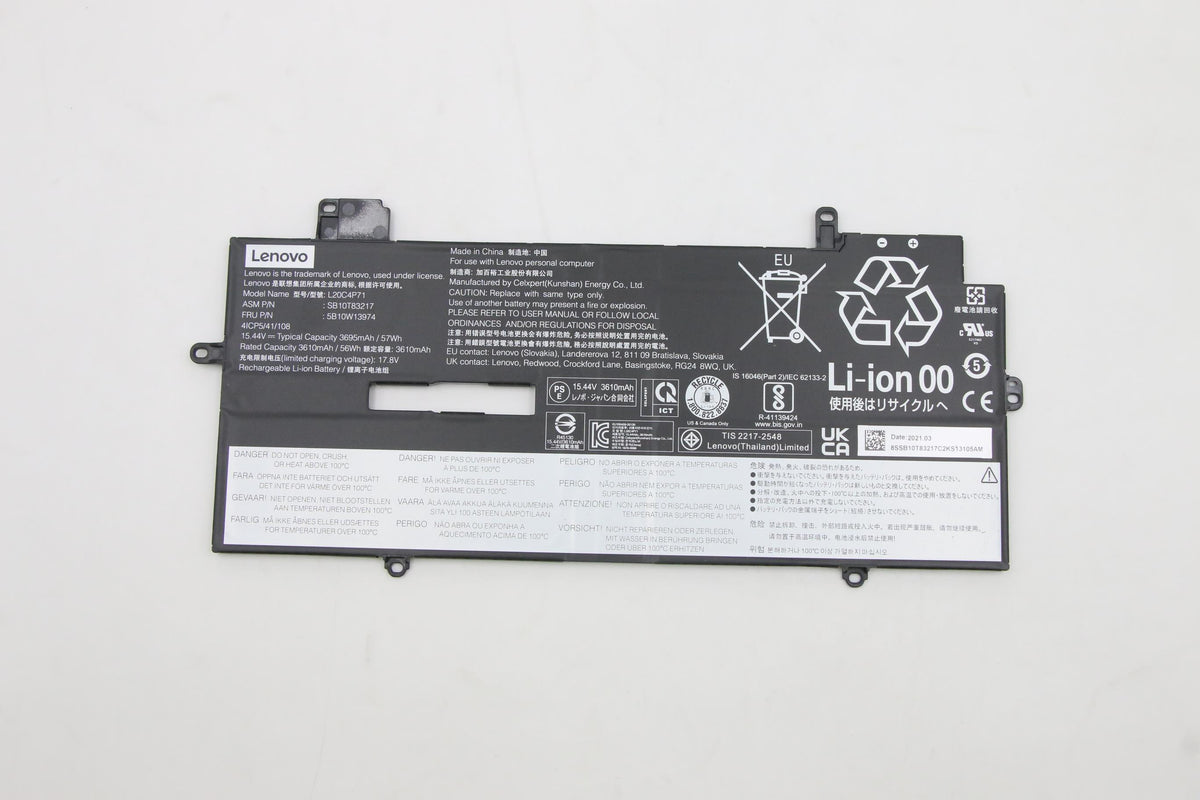 Lenovo Notebook-Akku – für Lenovo ThinkPad und Yoga – 57 Wh, 15,44 V, 4 Zellen – Schwarz