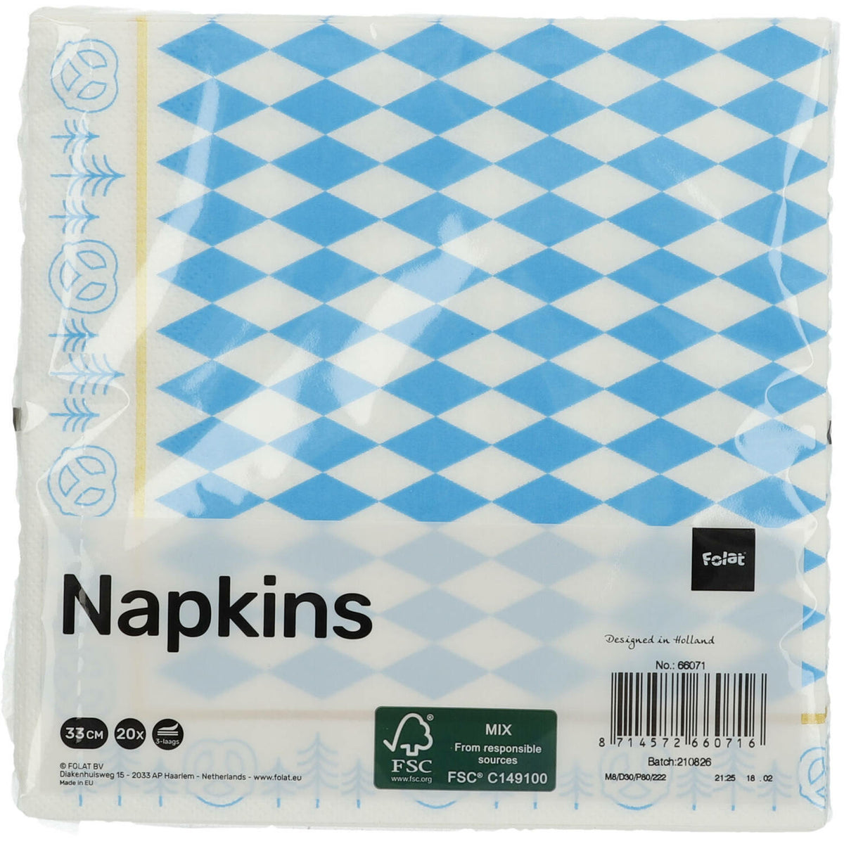 Folat Oktoberfest Servietten Blau/Weiss – 33 × 33 cm, 3-lagig – 20 Stück
