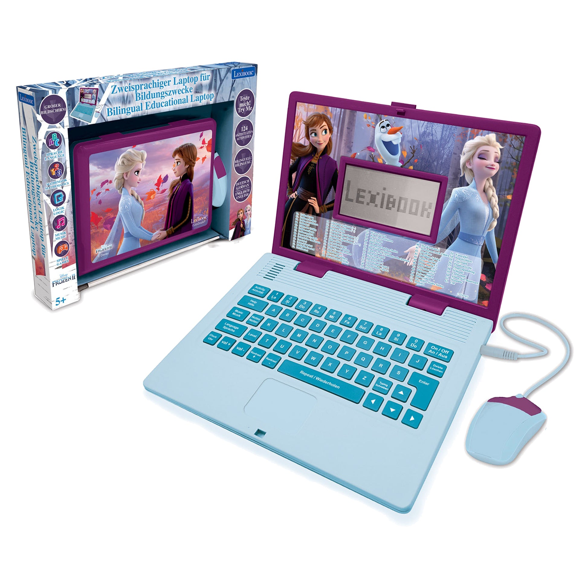 Lexibook JC598FZI3 Kinder-Laptop – Disney Frozen – 124 Aktivitäten, DE/ENG – 24 × 3,6 × 18 cm – ab 4 J.