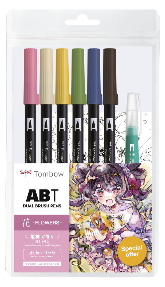 Tombow ABT Pinselstift, Doppelspitze, Manga Flower – wasservermalbar, 6 Farben