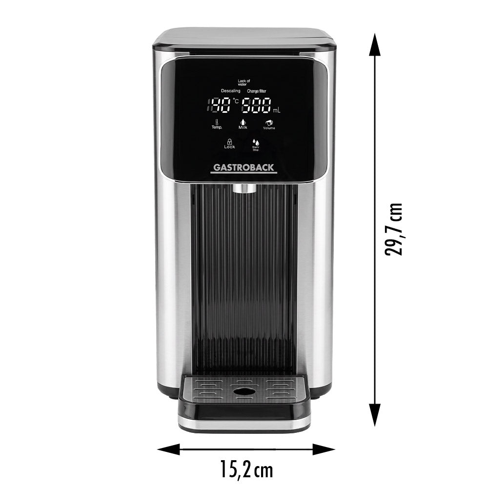 Gastroback Design Quick Wasserkocher – 2,5 l, Edelstahl, Kunststoff, Temperaturwahl, 2600 W