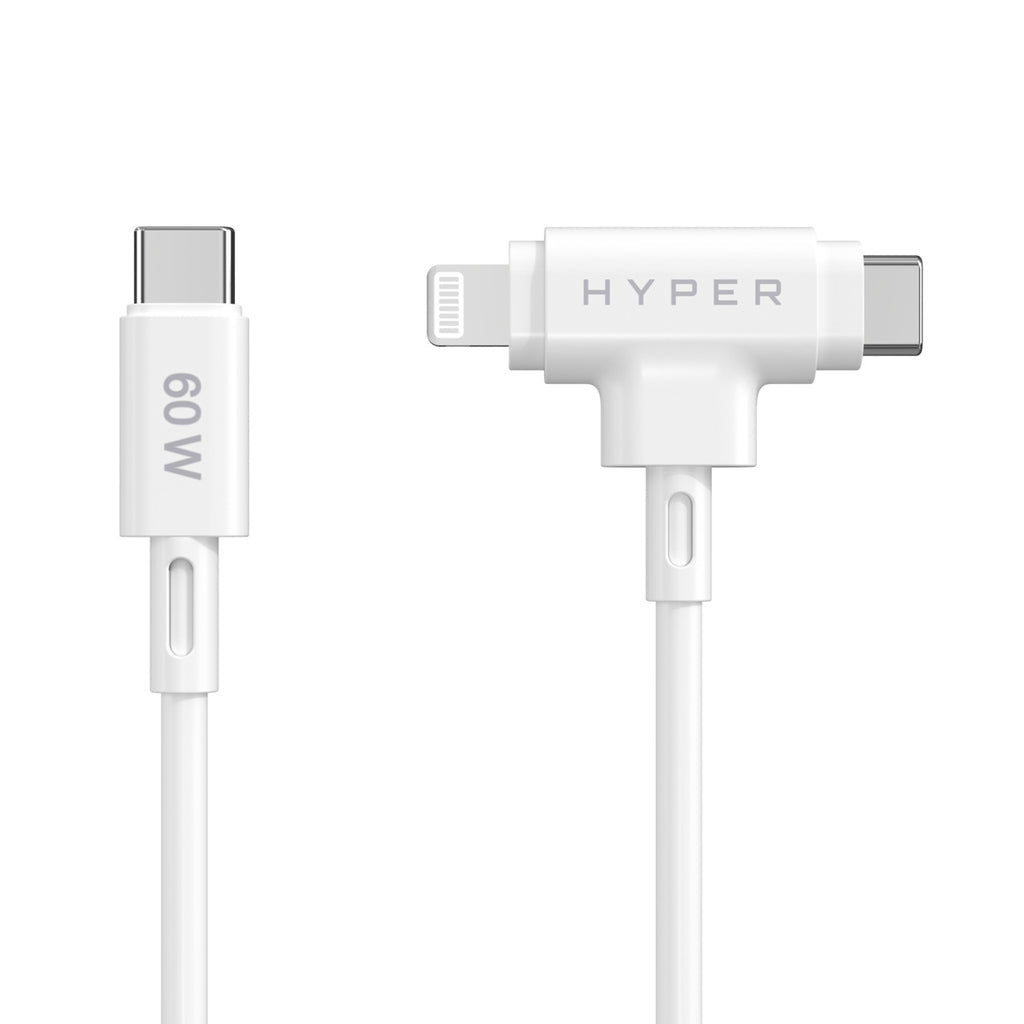 HYPER Multi-Kabel – 2-in-1 USB-C auf USB-C/Lightning 1,5 m, PD 60 W, Silikon – für iPhone/Android