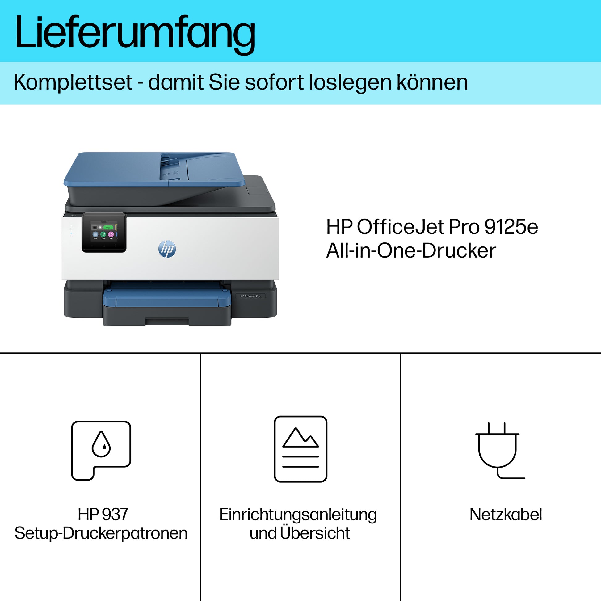 HP Officejet Pro 9125E – Farbtintenstrahl-Multifunktionsdrucker, A4, 4-in-1, Duplex, ADF, WLAN/LAN, AirPrint