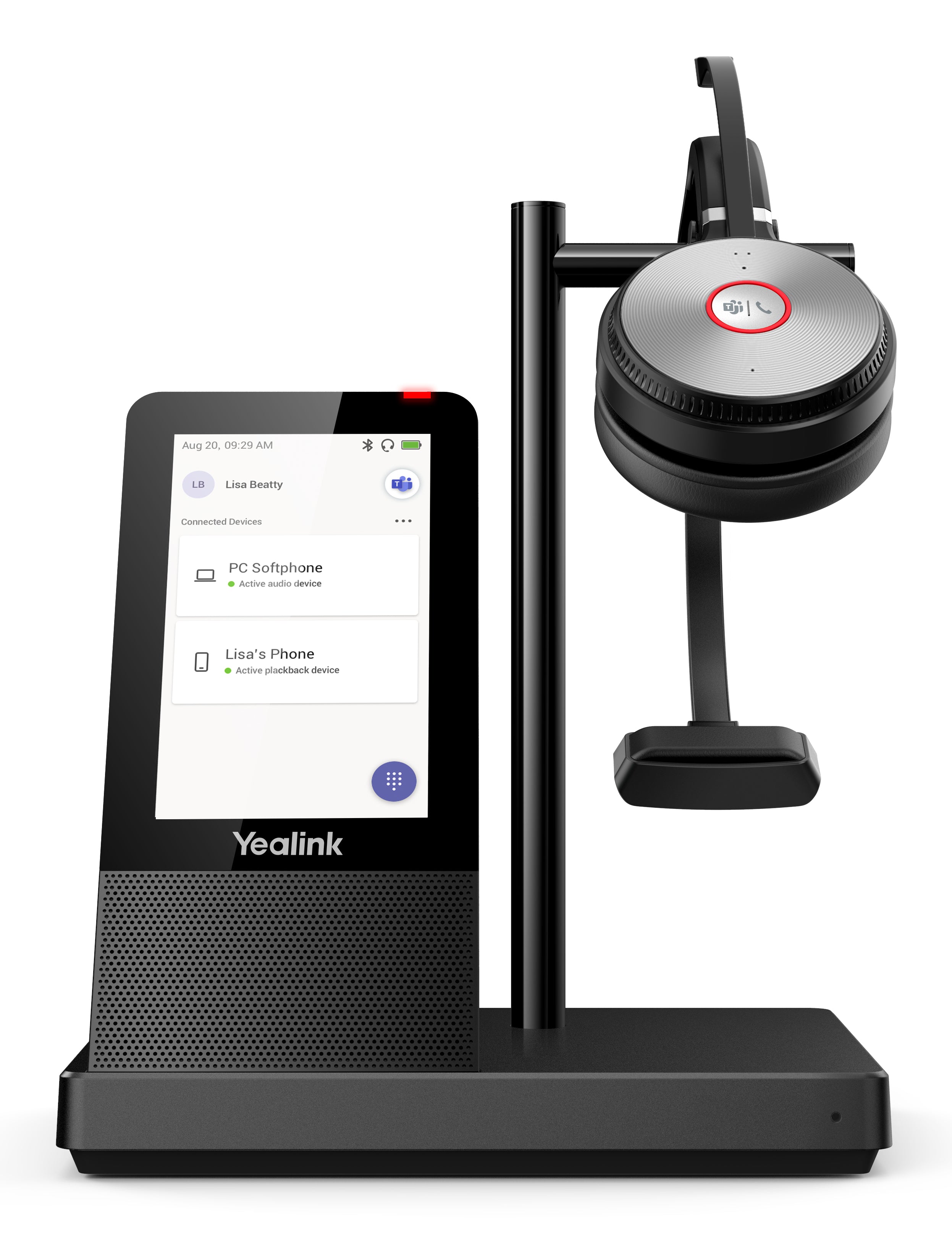 Yealink WH66 Office-Headset – On-Ear, Stereo, BT, mit Ladestation, Qi-Laden, Schwarz, BT 4.2
