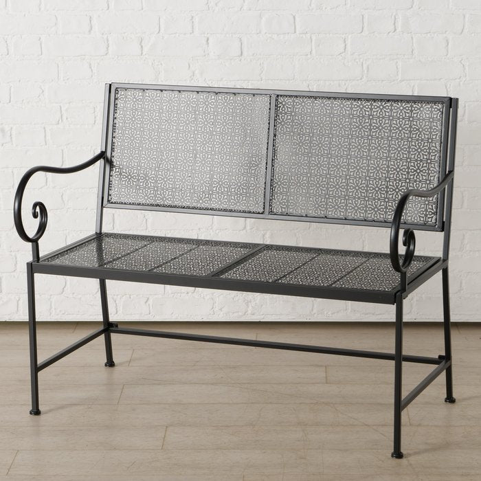 Boltze Marisa Gartenbank – B 112 × T 60 × H 89 cm – Metall, Schwarz – 2 Sitzplätze – für Erwachsene und Kinder
