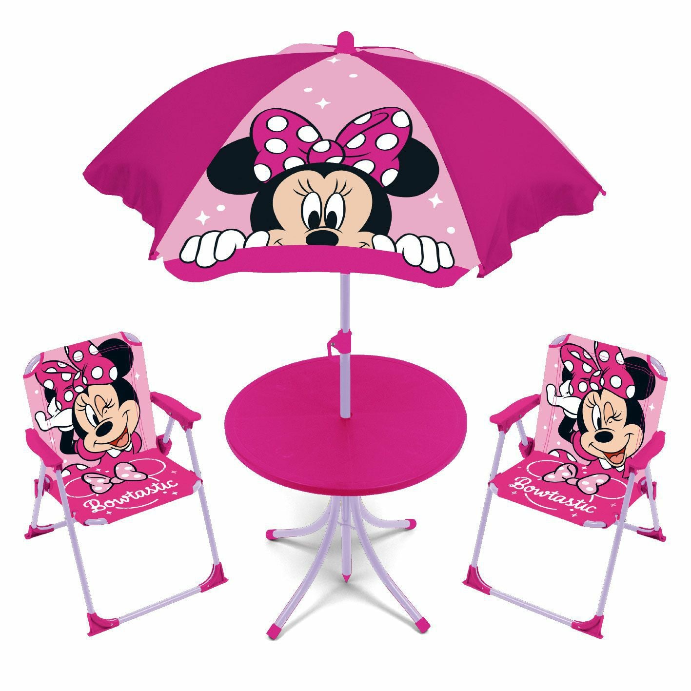 Arditex Outdoor-Camping-Set Minnie – 4-teilig – für 2 Personen, mit Schirm Ø 110 cm – ab 3 Jahren – mehrfarbig