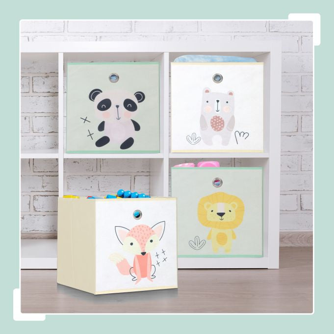 Relaxdays Aufbewahrungsbox ohne Deckel – Gelb/Grün – 300 × 300 × 300 mm – 4-teiliges Set