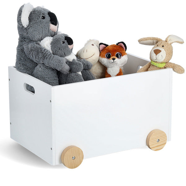 Zeller Present Truhe – Holz – weiss/natur – 350 × 300 × 500 mm – mit Griff, mit Rollen