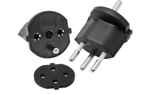 Max Hauri AG Fixadapter Schuko zu Typ 12 – 230 V, 10 A, 3-polig, nicht demontierbar, Dichtung, Schwarz