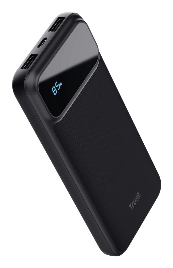 Trust Avala Powerbank 10'000 mAh – 20 W PD, 1× USB-C, 2× USB-A, schwarz, für Laptop, Tablet & Smartphone