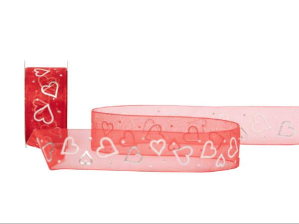 Spyk Geschenkband Passion Herz Organzaband Rot – 25 mm × 3 m – 5 Stk.