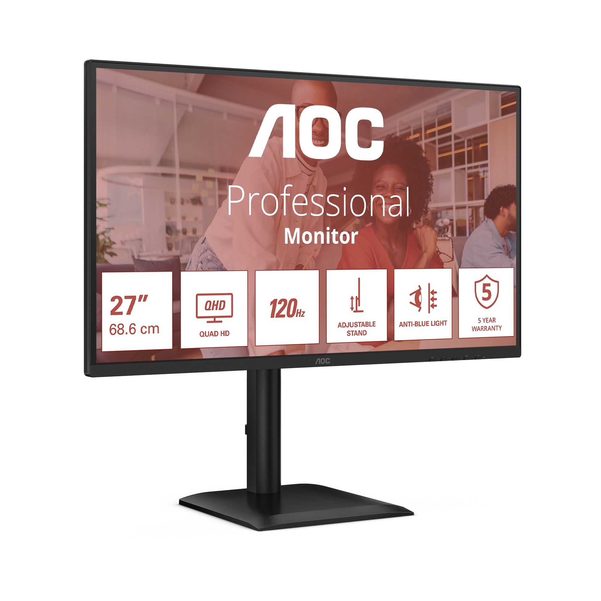AOC Q27E4U – Monitor, 27", IPS, 120 Hz, 350 cd/m², USB-Hub, integrierte Lautsprecher, schwarz