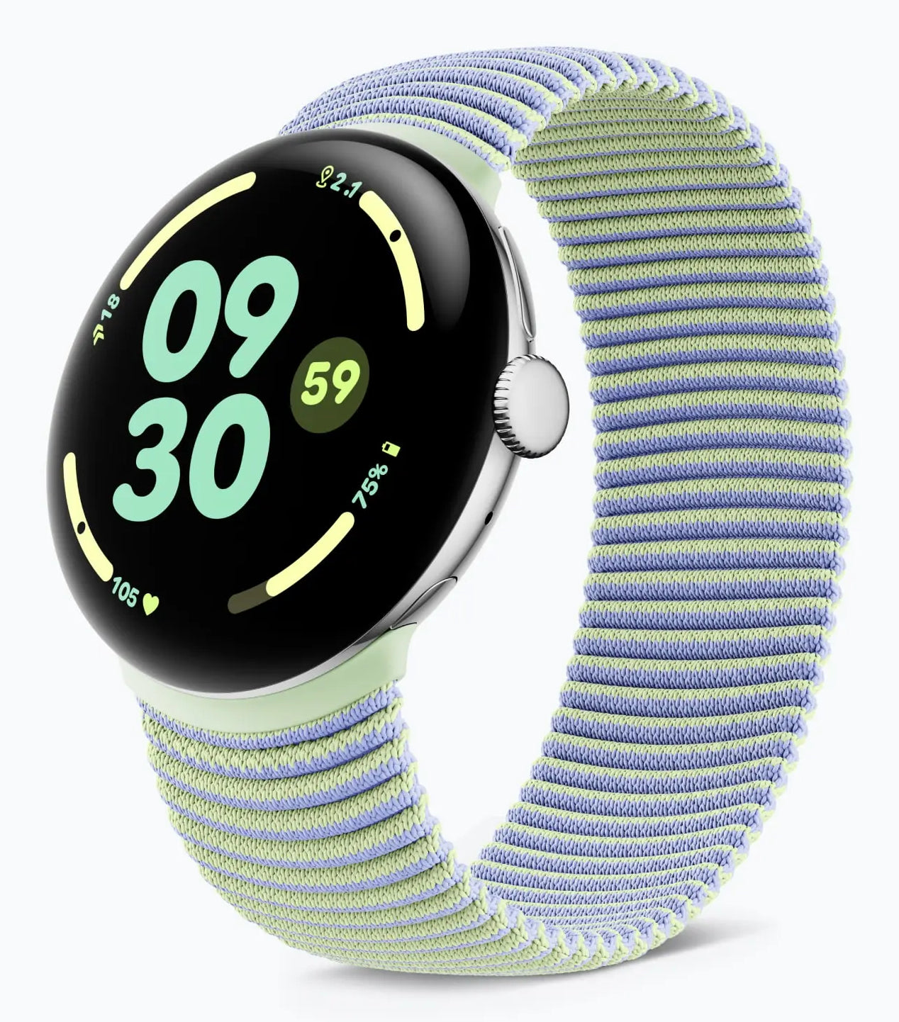 Google Pixel Watch 4 45 mm – Stretch Band, Lemongrass/Frost, Grösse 4, für Pixel Watch 4