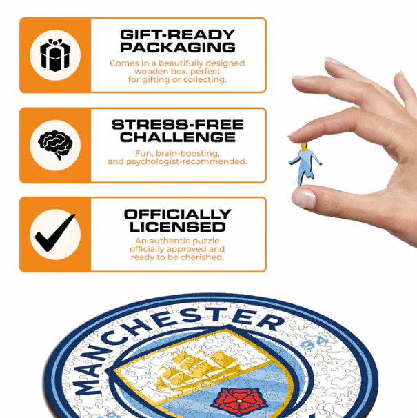 Iconic Puzzles Puzzle Man City FC Logo – 150 Teile – 25 × 25 cm – ab 10 J. – Holz, mehrfarbig