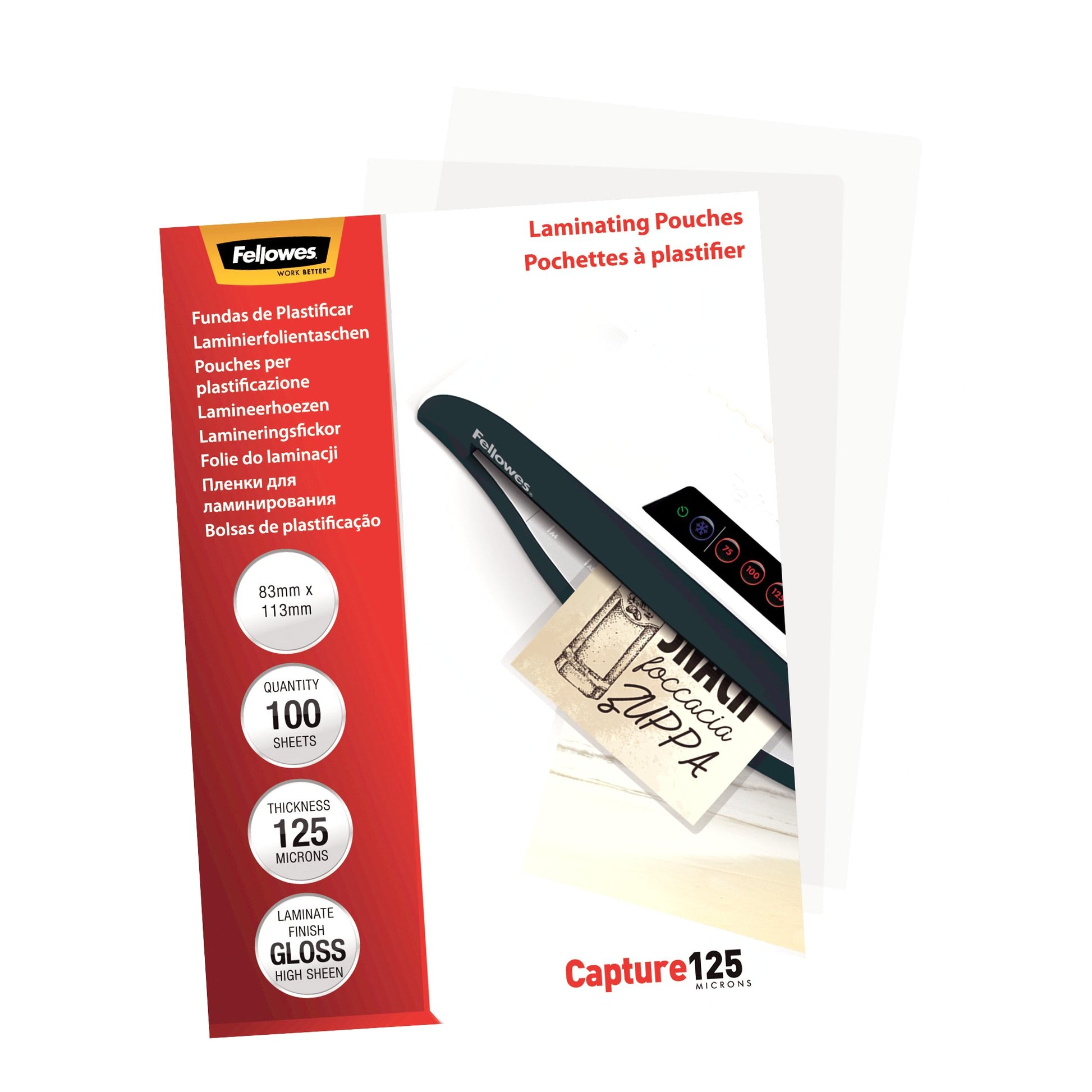 Fellowes Laminierfolien 83 × 113 mm – 125 µm, glänzend, 100 Stück