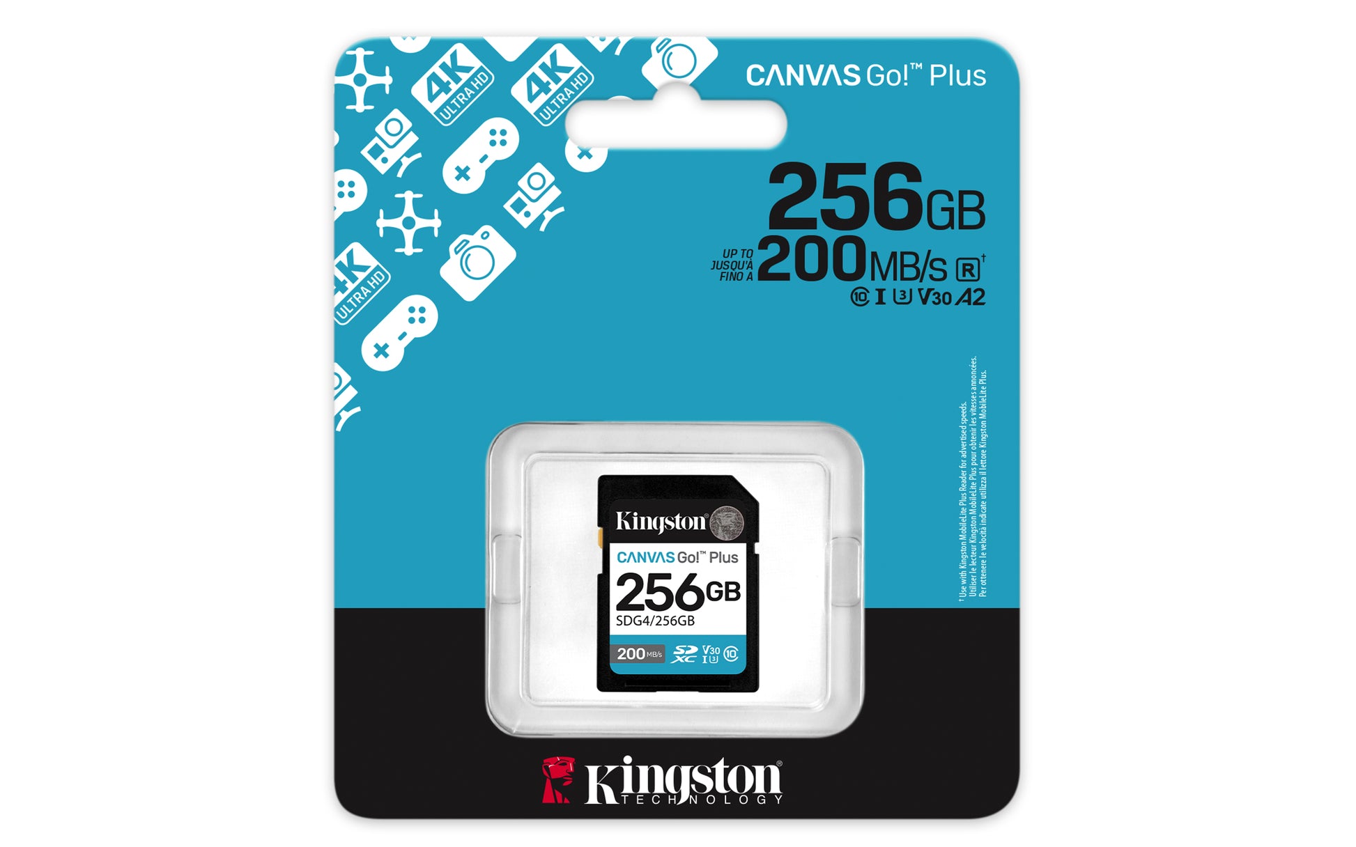 Kingston Technology Kingston Canvas Go Plus 200R Gen4 Speichergerät – 256 GB, SDXC UHS-I, Klasse 10 U3 V30 200 MB/s