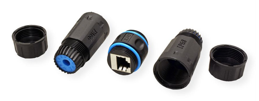 VALUE RJ-45-Kupplung – 2× RJ-45, geschirmt, Cat6 (Klasse E), Outdoor/Industrie, schwarz