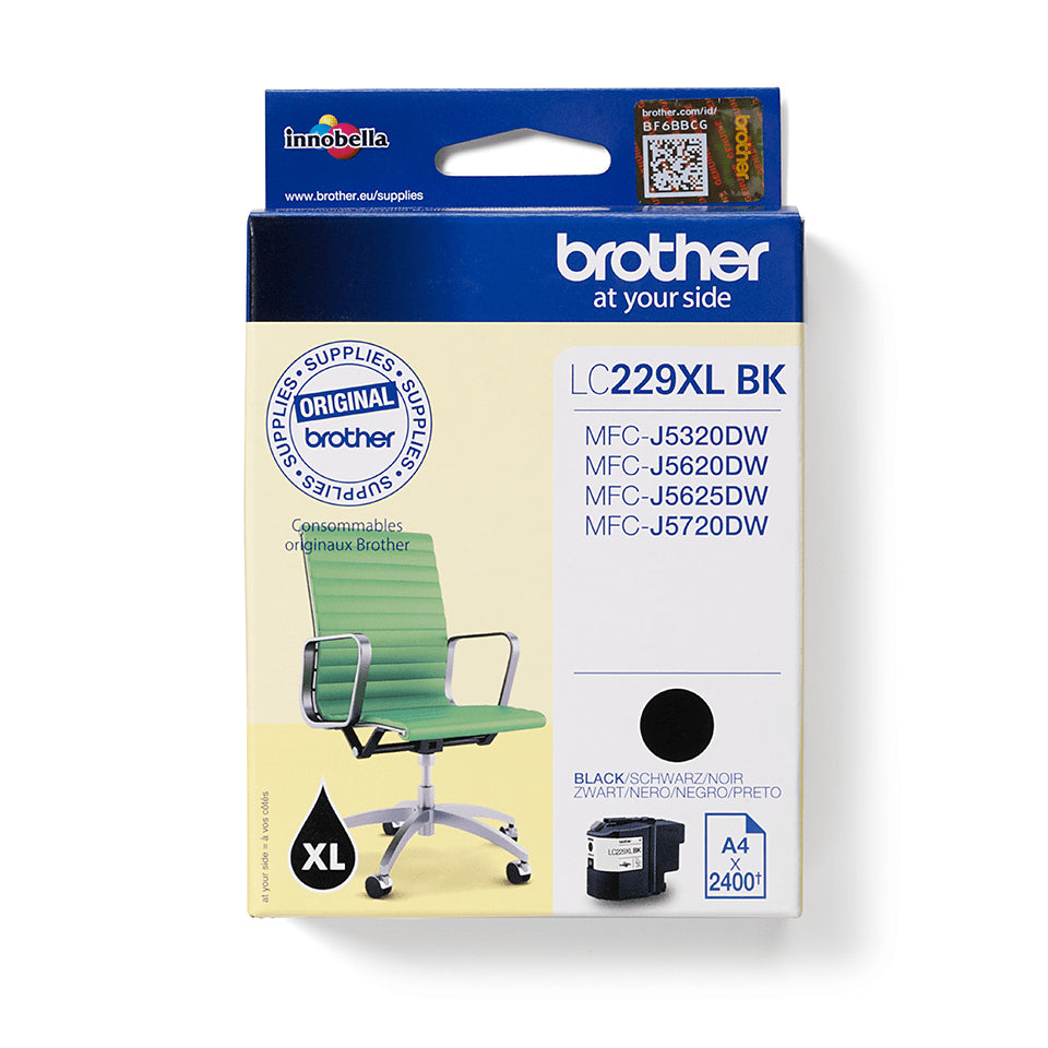 Brother LC229XLBK Schwarz Tintenpatrone (Original) – 2'400 Seiten – für MFC-J5720DW/MFC-J5620DW/MFC-J5320DW