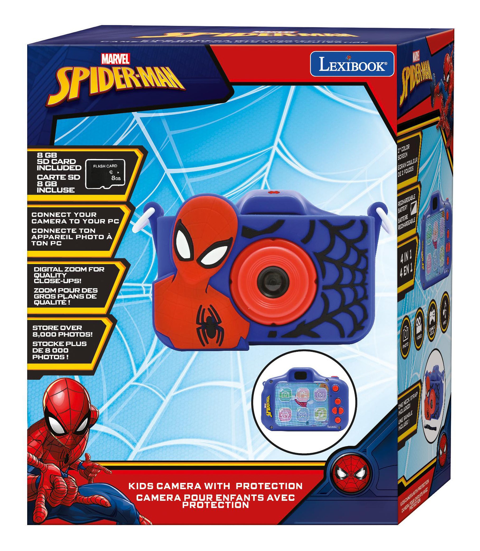 Lexibook DJ078SP Digitalkamera (Kinder) – Spider-Man – 5 MP, 1080×960 Video – 9,8×4,6×6,5 cm – 1 Stück – ab 3 Jahren