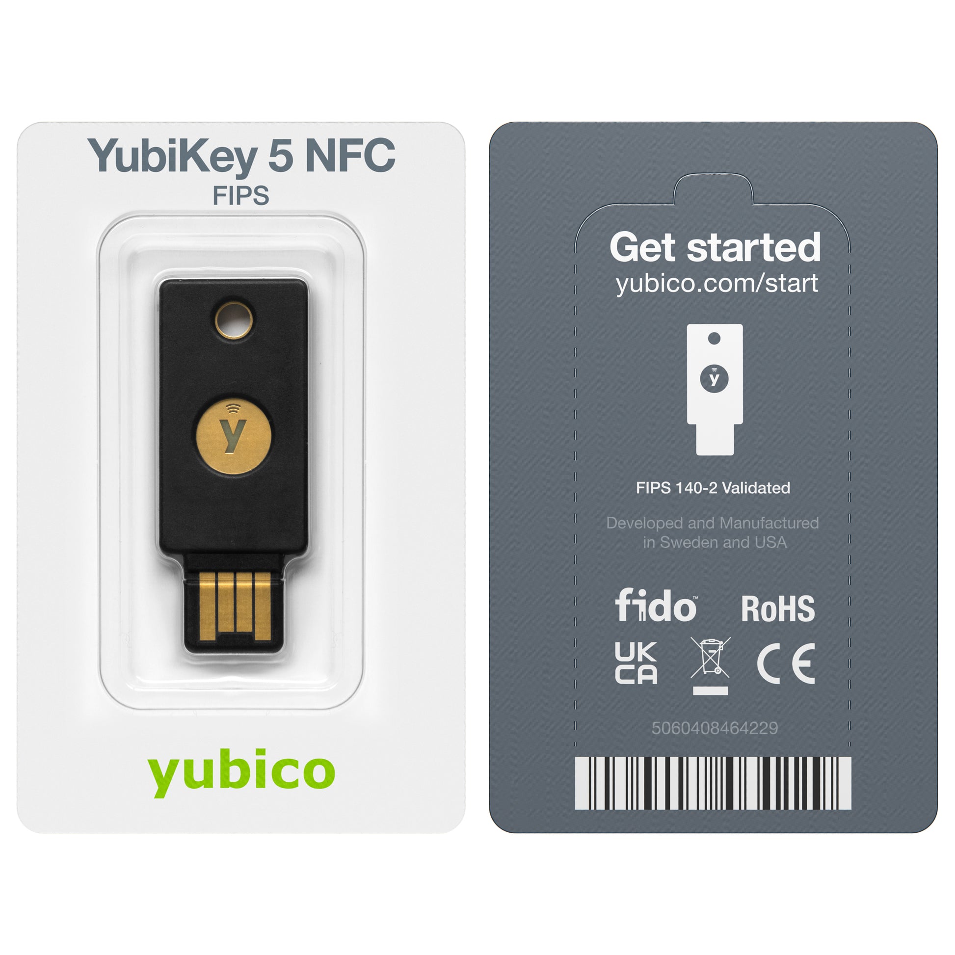 Yubico YubiKey 5 NFC FIPS USB-Sicherheitsschlüssel – USB-A – NFC – Schwarz – für Windows, macOS und mehr