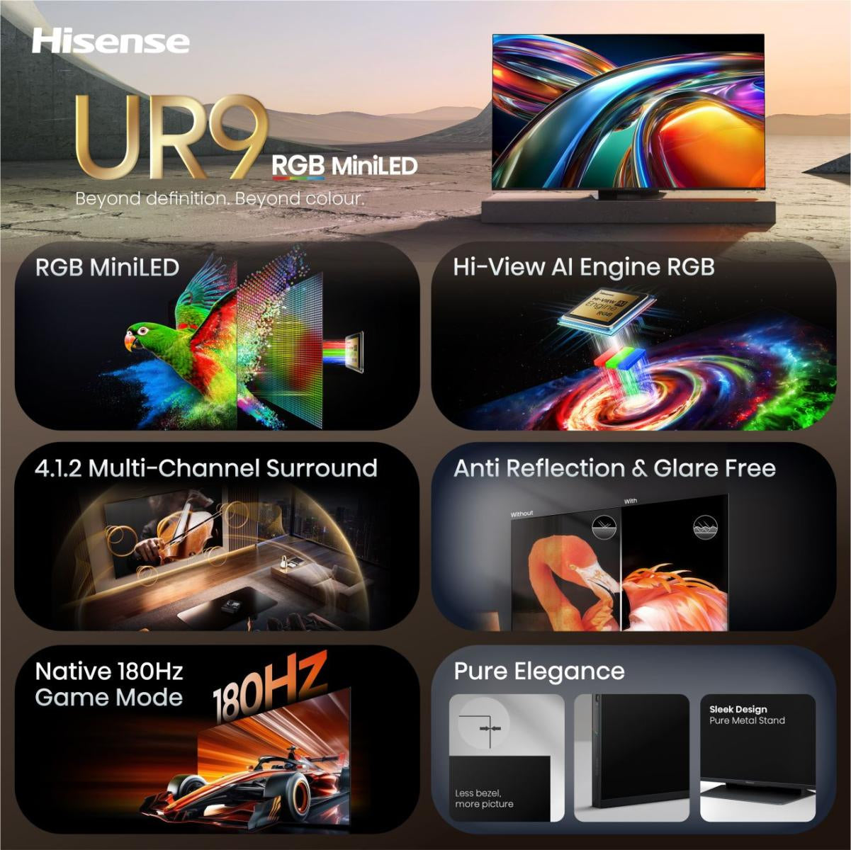 Hisense 85UR9DS – 85" TV – 4K UHD – QD‑Mini LED – VIDAA – 180 Hz – Dolby Vision IQ