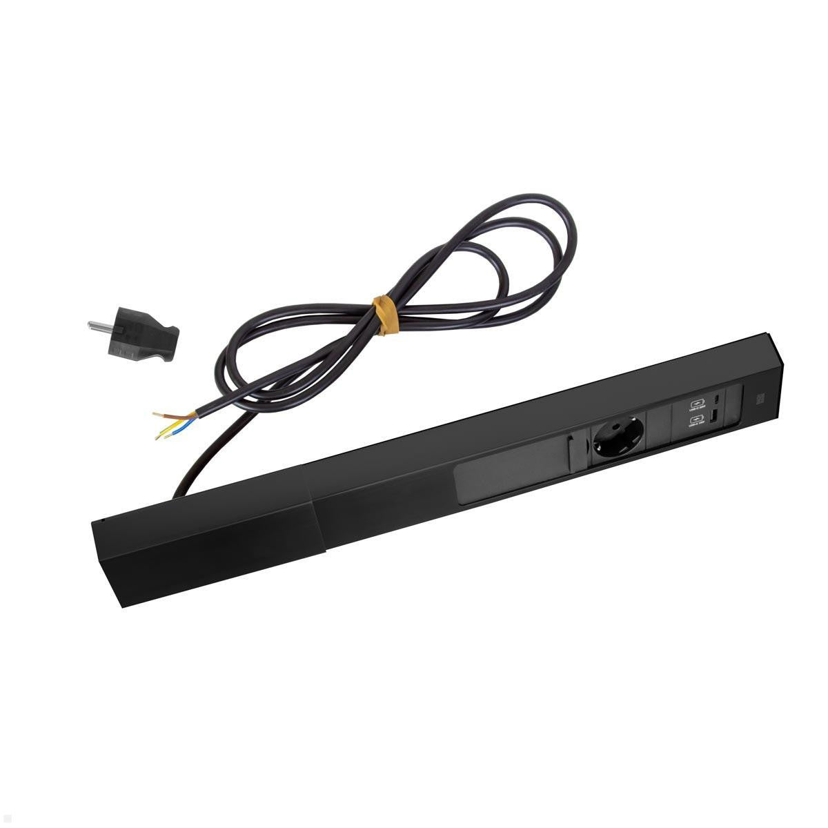 Bachmann CASIA 2 Steckdosenleiste 3×Schutzkontakt – USB‑C×1, USB‑A×1, 22 W PD 3.1 – 2 m Kabel – Schwarz