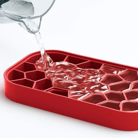 Lékué Eiswürfelbox 132 Eiswürfel, 12,5 × 22,5 × 11,6 cm, Silikon, mit Deckel, Rot