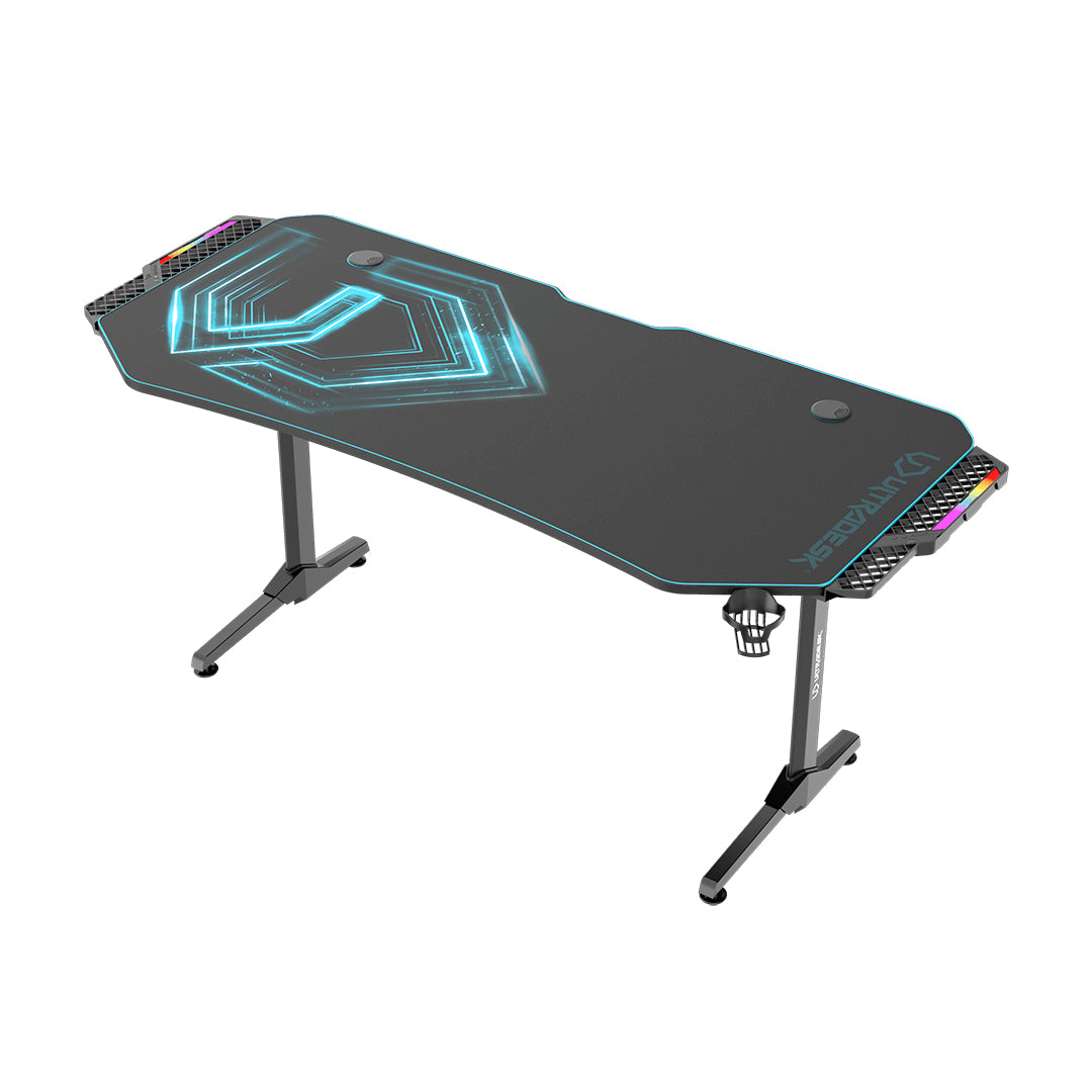 Ultradesk Rollbarer Computertisch, bis 100 kg, 1'750×750×760 mm, RGB-LED, schwarz/blau