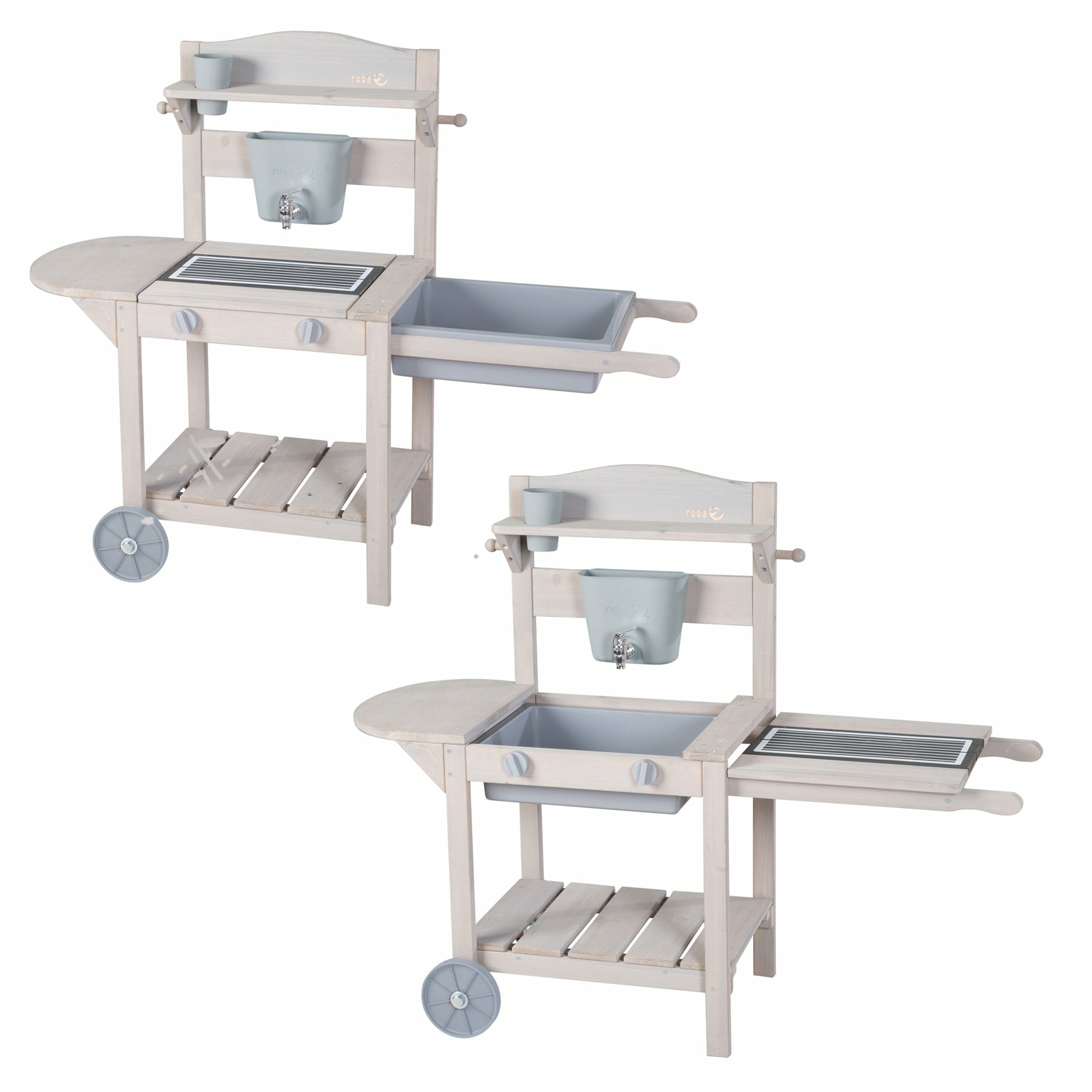 roba Matsch- & Spielküche BBQ – 114 × 89 × 37 cm – ab 1,5 J. – Holz, Kunststoff – hellgrau/Holz – FSC