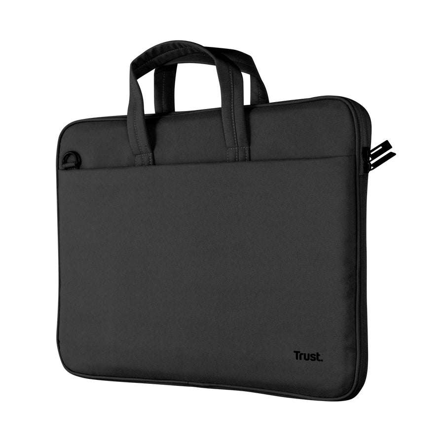 Trust Notebook-Tasche bis 14" – aus recyceltem Polyester, 2 Fächer – Schwarz