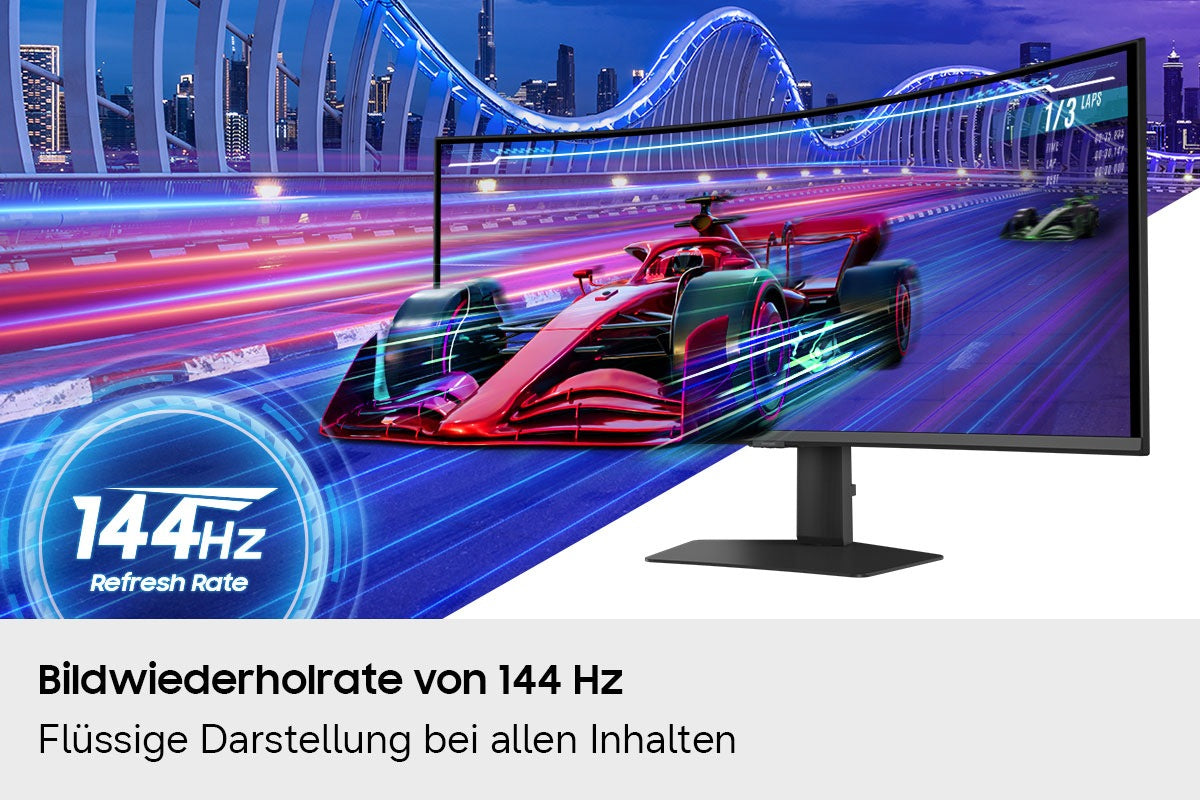 Samsung S85TH – 40" Gebogen 1000R, 5120 × 2160, VA, 144 Hz, USB-C 140 W, KVM, LAN, HDR10+